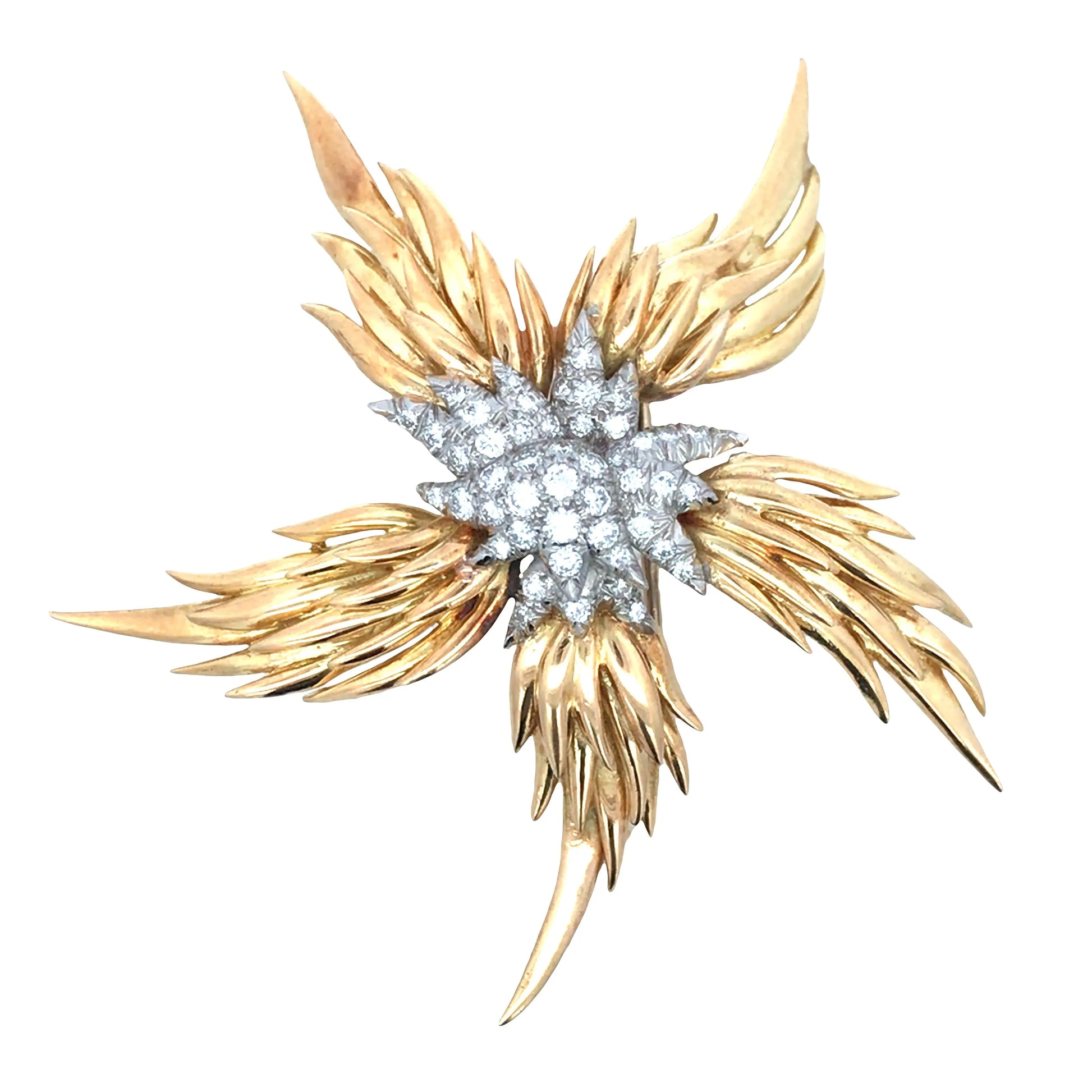 Tiffany Schlumberger, Platinum 18K Gold Diamond Flames Brooch Tiffany