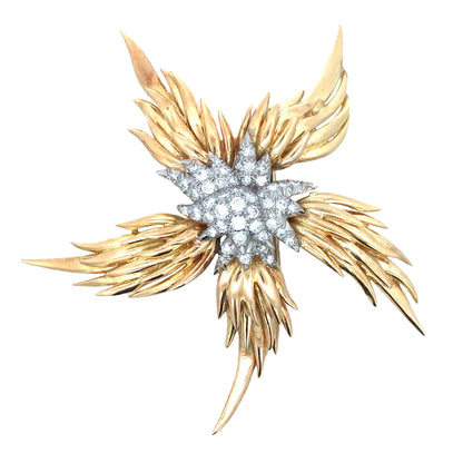 Tiffany Schlumberger, Platinum 18K Gold Diamond Flames Brooch Tiffany