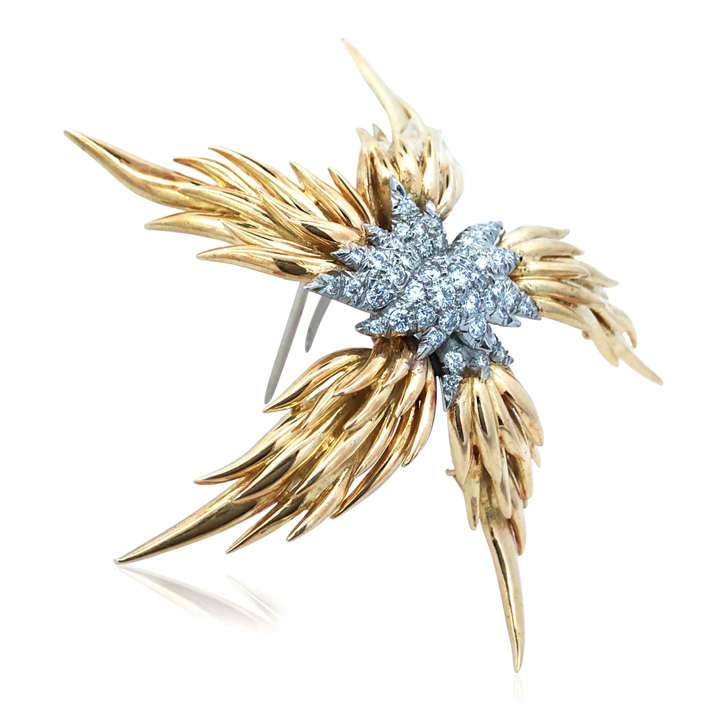 Tiffany Schlumberger, Platinum 18K Gold Diamond Flames Brooch Tiffany
