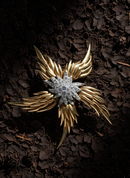 Tiffany Schlumberger, Platinum 18K Gold Diamond Flames Brooch Tiffany