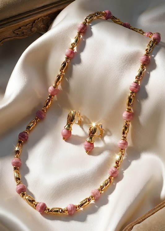 Bvlgari, 18K Gold Rhodochrosite Beads Necklace and Earrings