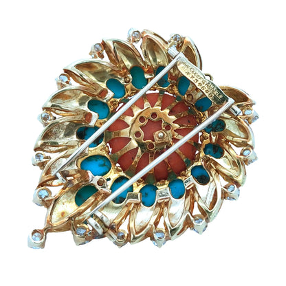 Van Cleef & Arpels, 18K Gold Coral Turquoise Diamond Brooch VCA