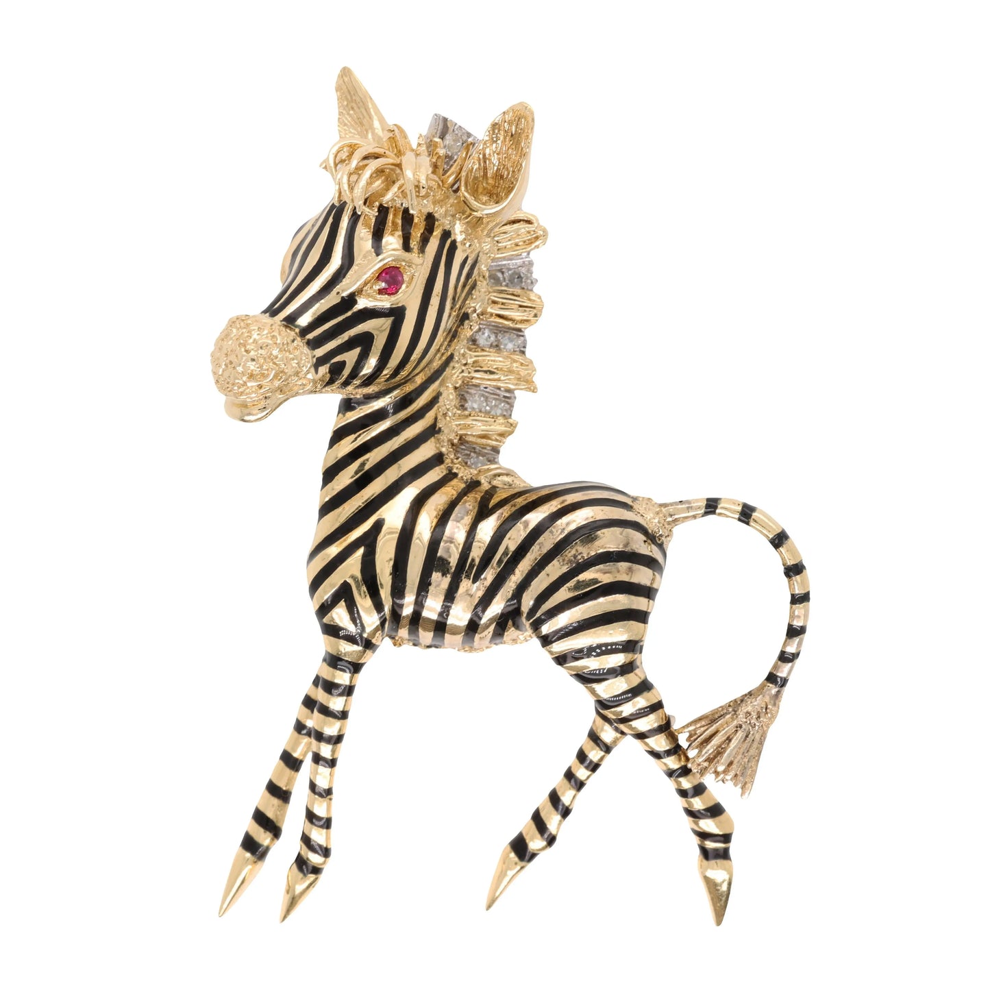 Frascarolo, Two-color 18K Gold Enamel Diamond Zebra Brooch