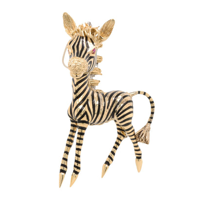 Frascarolo, Two-color 18K Gold Enamel Diamond Zebra Brooch