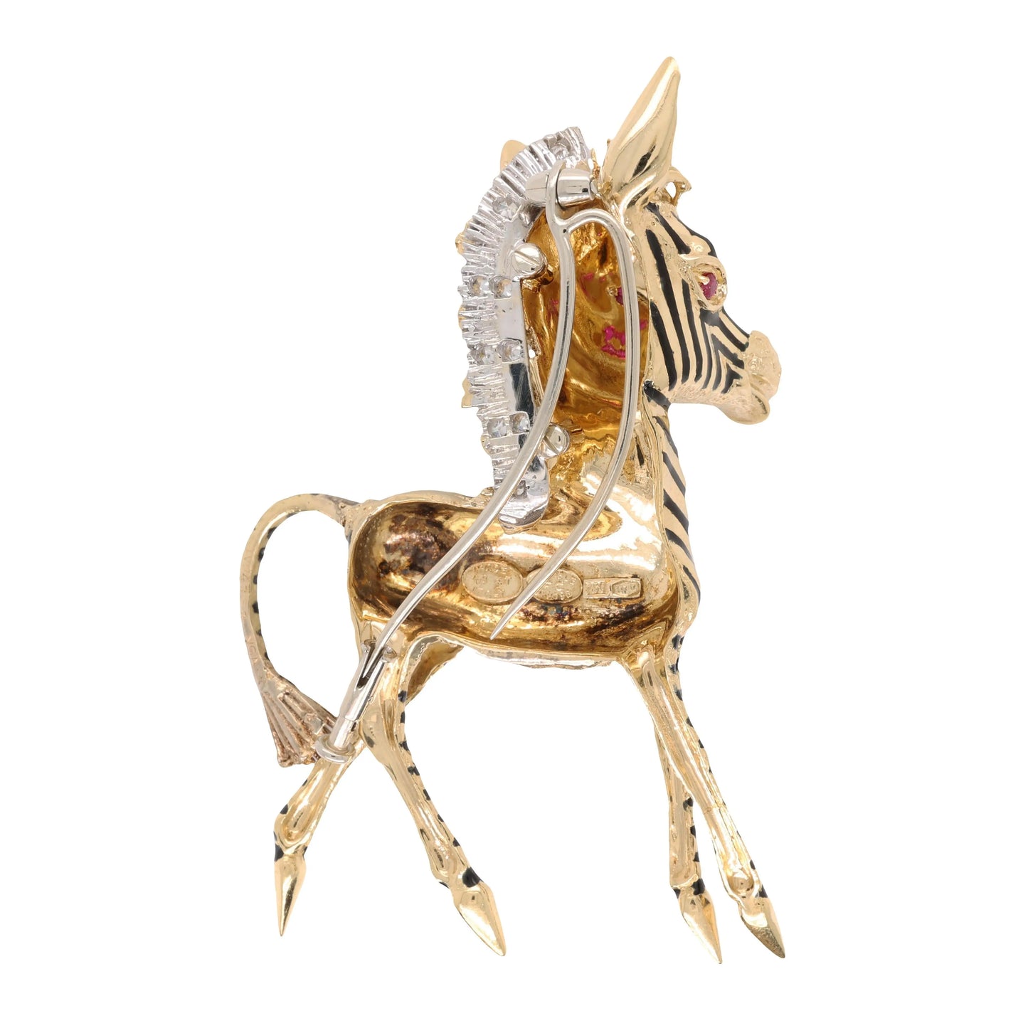 Frascarolo, Two-color 18K Gold Enamel Diamond Zebra Brooch