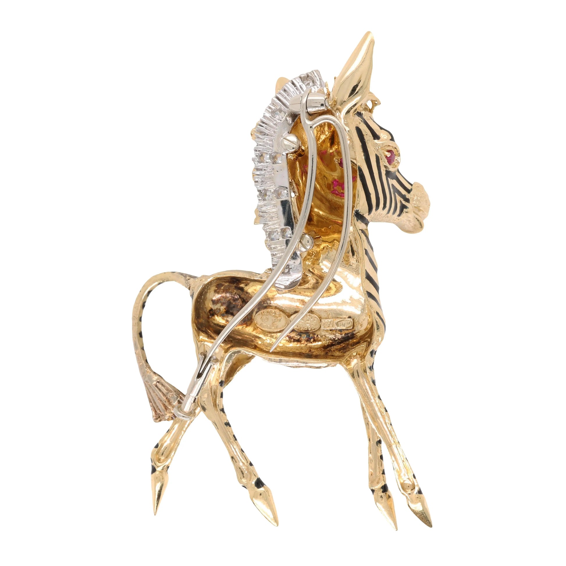 Frascarolo, Two-color 18K Gold Enamel Diamond Zebra Brooch