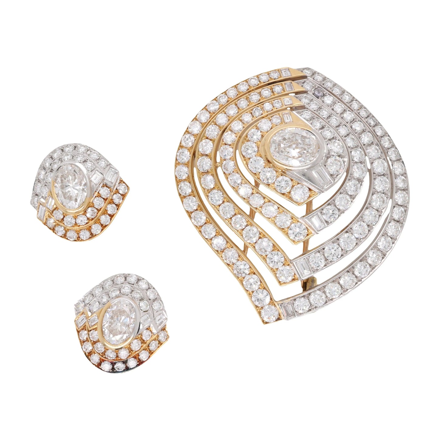 Bvlgari, 18K Gold Diamond Brooch and Earrings