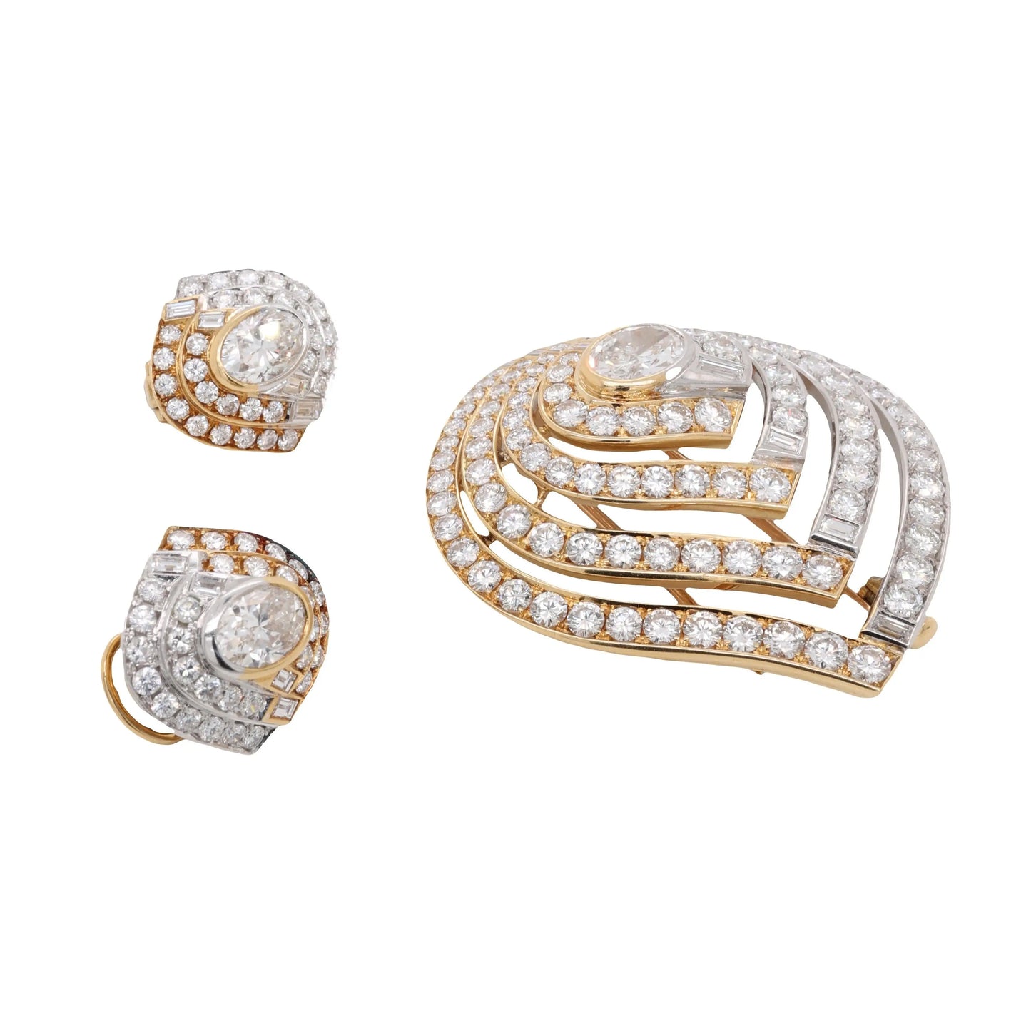Bvlgari, 18K Gold Diamond Brooch and Earrings