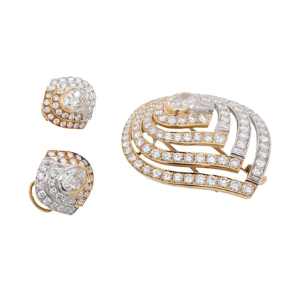 Bvlgari, 18K Gold Diamond Brooch and Earrings