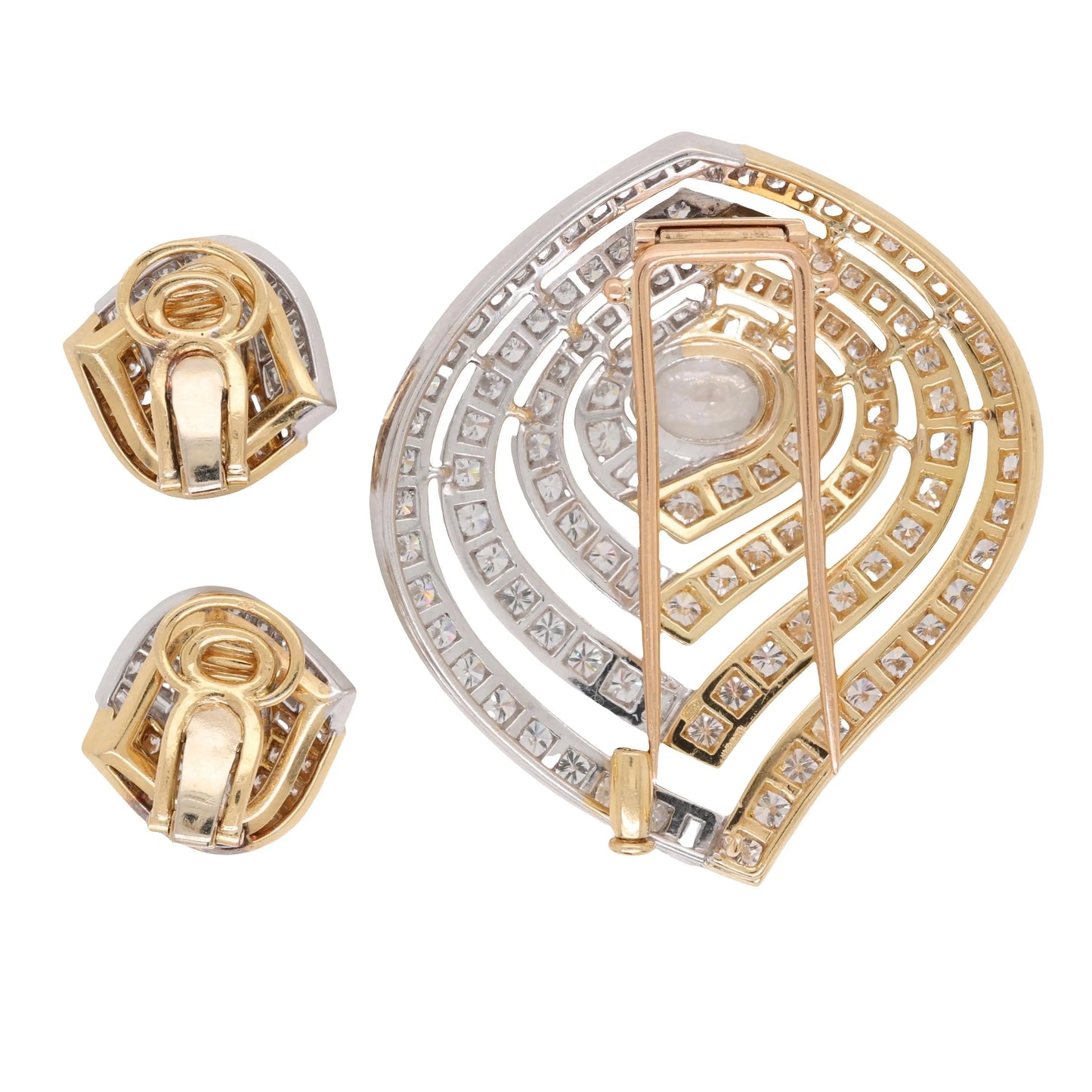 Bvlgari, 18K Gold Diamond Brooch and Earrings