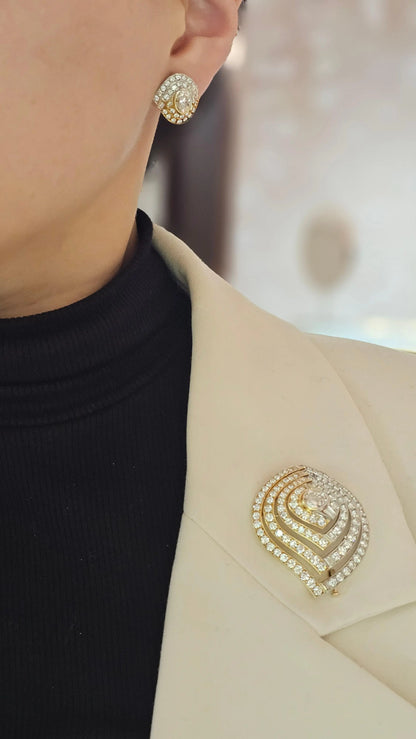 Bvlgari, 18K Gold Diamond Brooch and Earrings