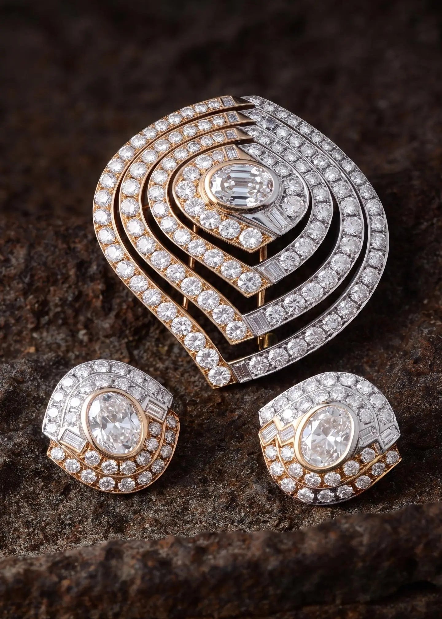 Bvlgari, 18K Gold Diamond Brooch and Earrings