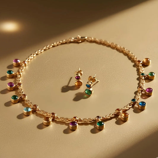 Bvlgari, 18K Gold Color Gemstone Fringe Necklace and Earrings Bvlgari