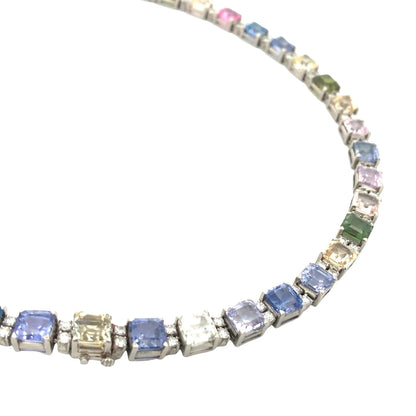 Oscar Heyman, Platinum Multicolor Sapphire Diamond Necklace Oscar Heyman