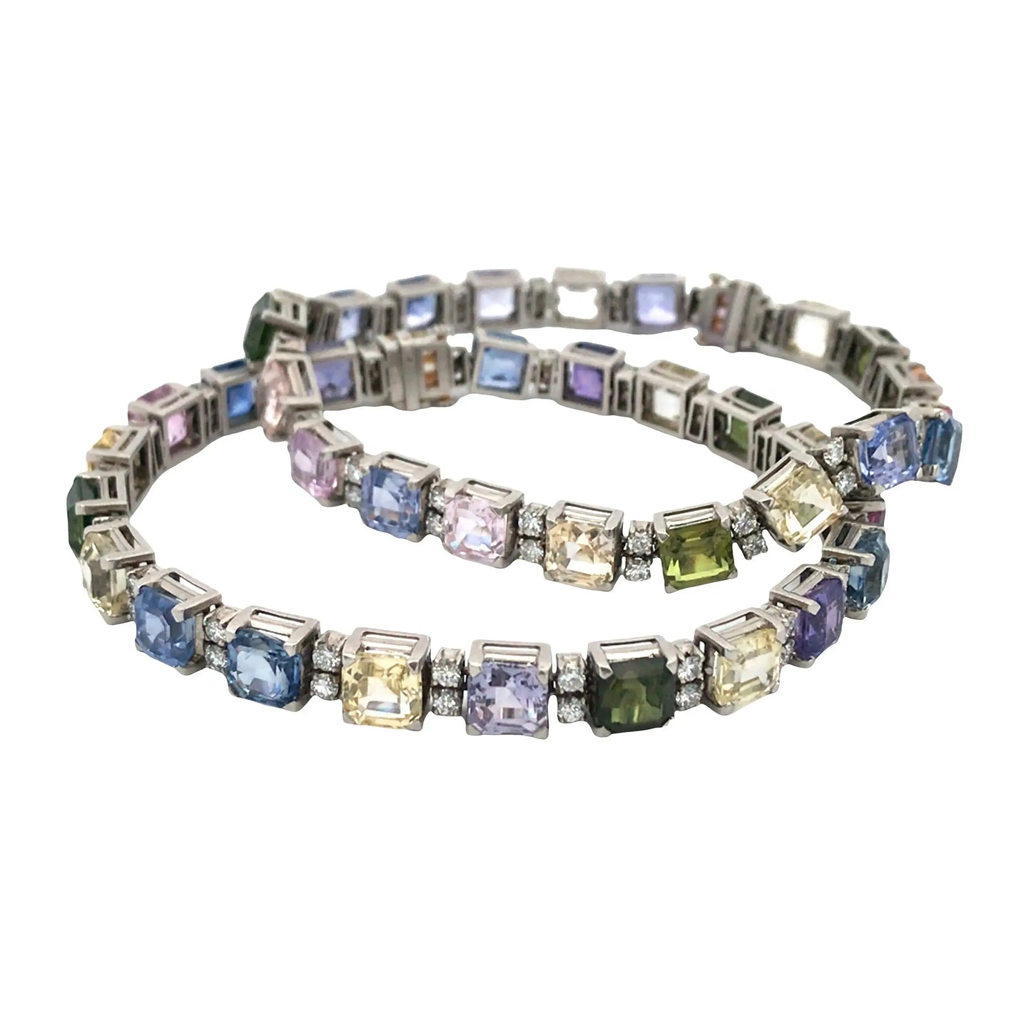 Oscar Heyman, Platinum Multicolor Sapphire Diamond Necklace Oscar Heyman