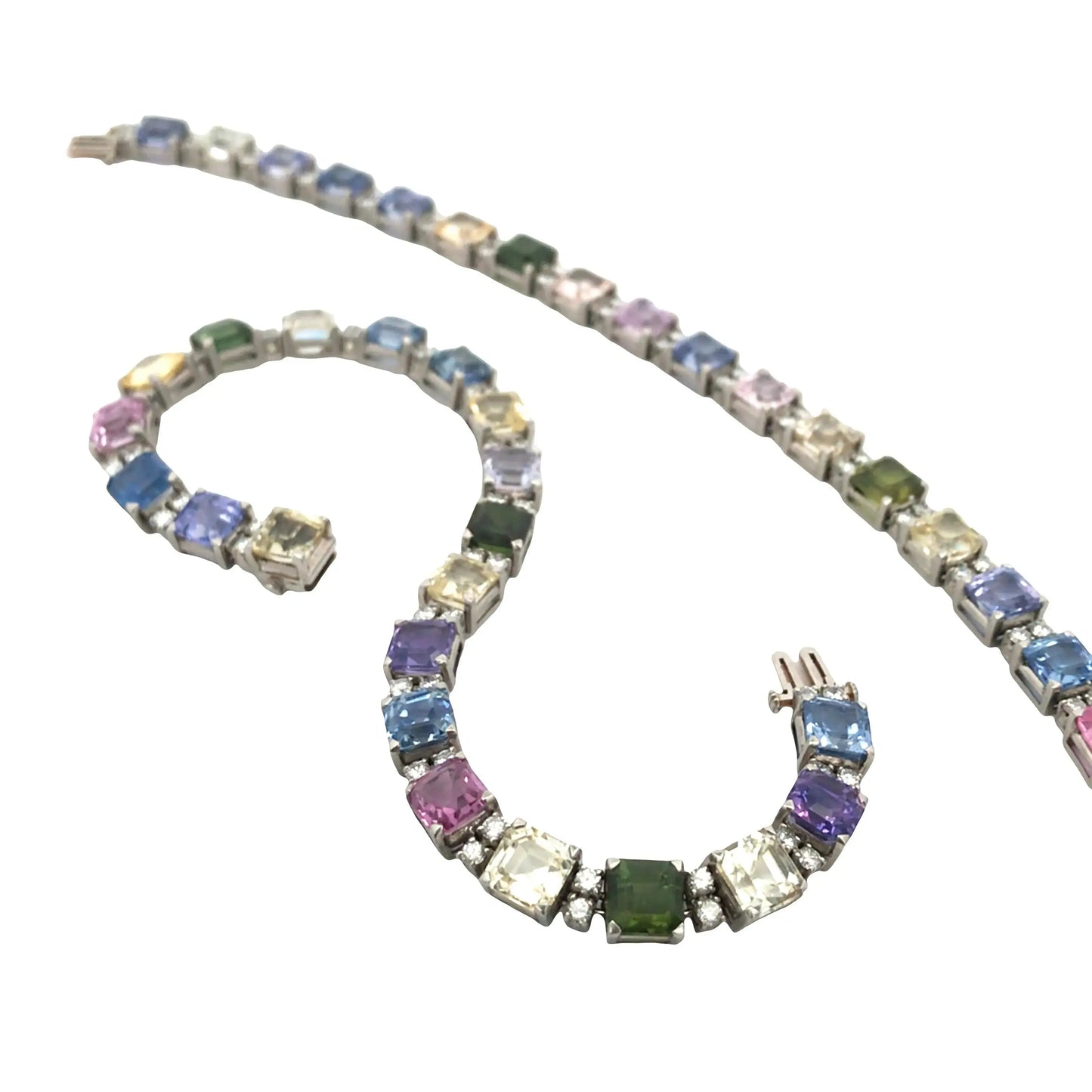 Oscar Heyman, Platinum Multicolor Sapphire Diamond Necklace Oscar Heyman
