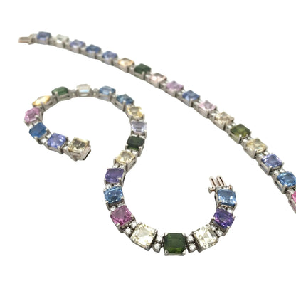Oscar Heyman, Platinum Multicolor Sapphire Diamond Necklace Oscar Heyman