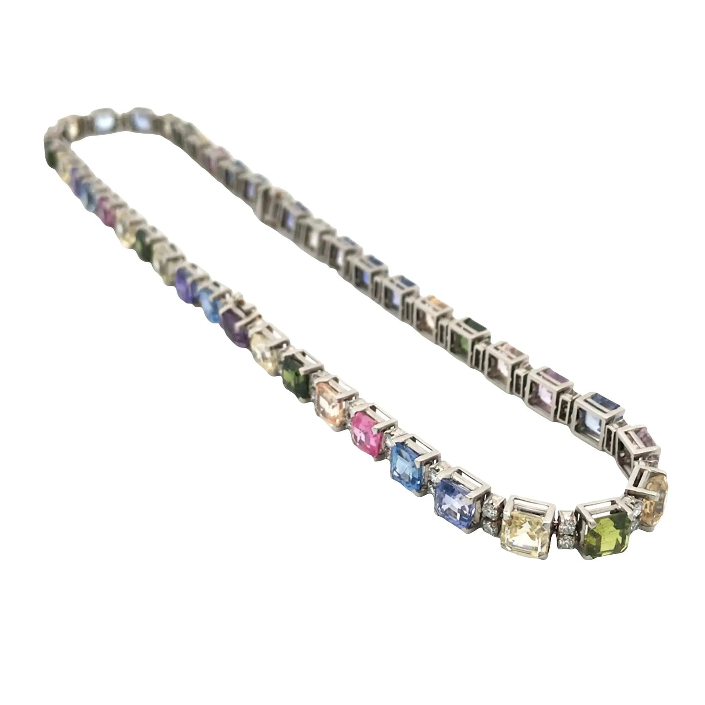 Oscar Heyman, Platinum Multicolor Sapphire Diamond Necklace Oscar Heyman