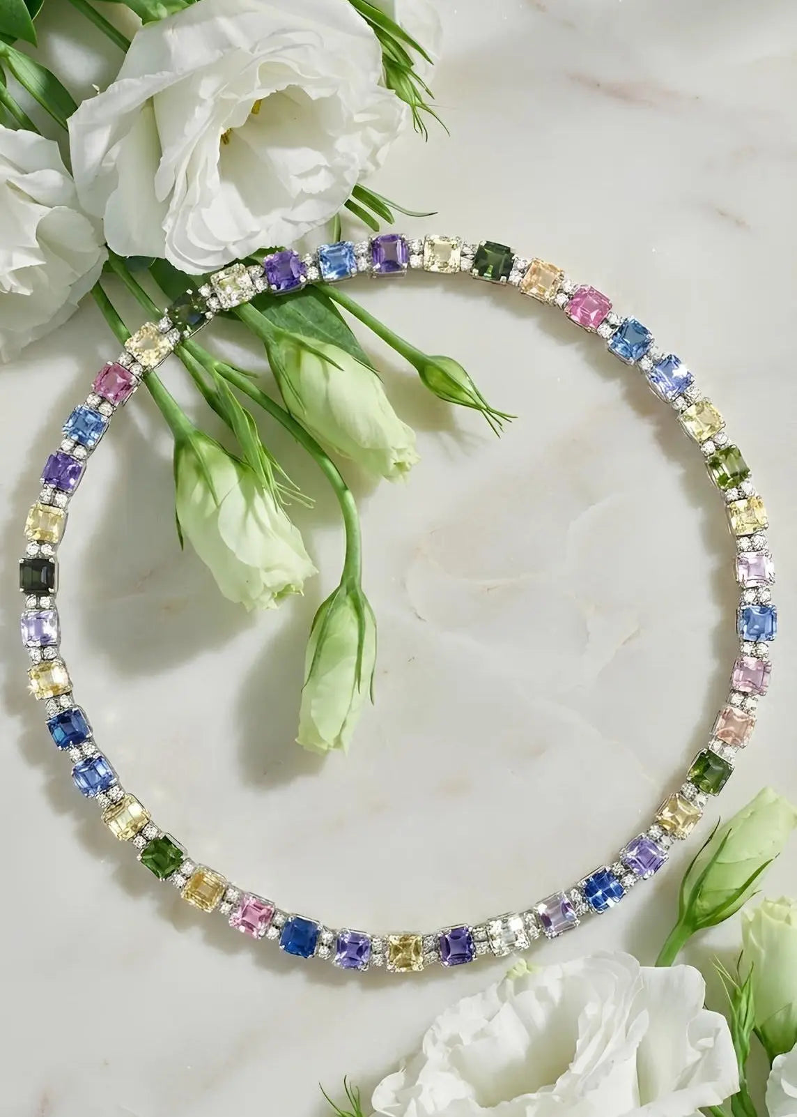 Oscar Heyman, Platinum Multicolor Sapphire Diamond Necklace Oscar Heyman