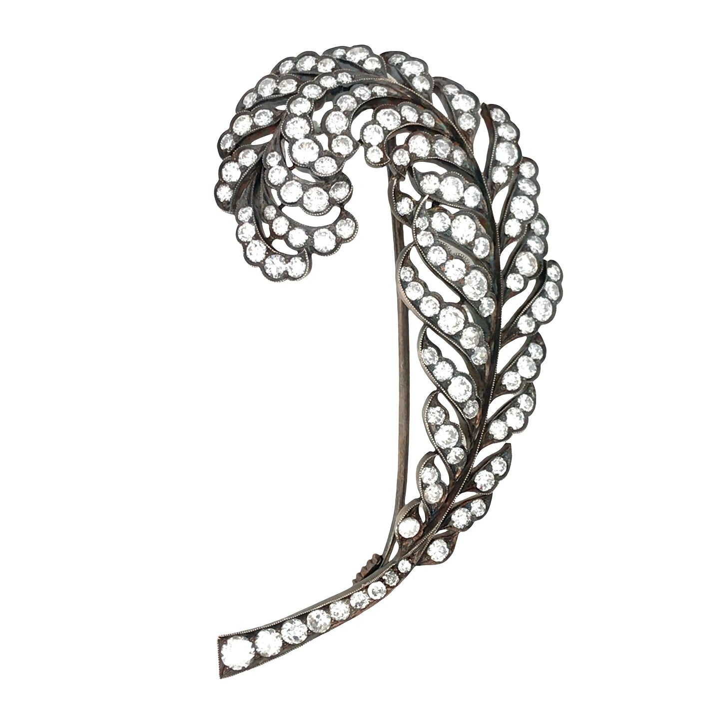 Antique Silver-topped Gold Diamond Feather Brooch Lueur Jewelry