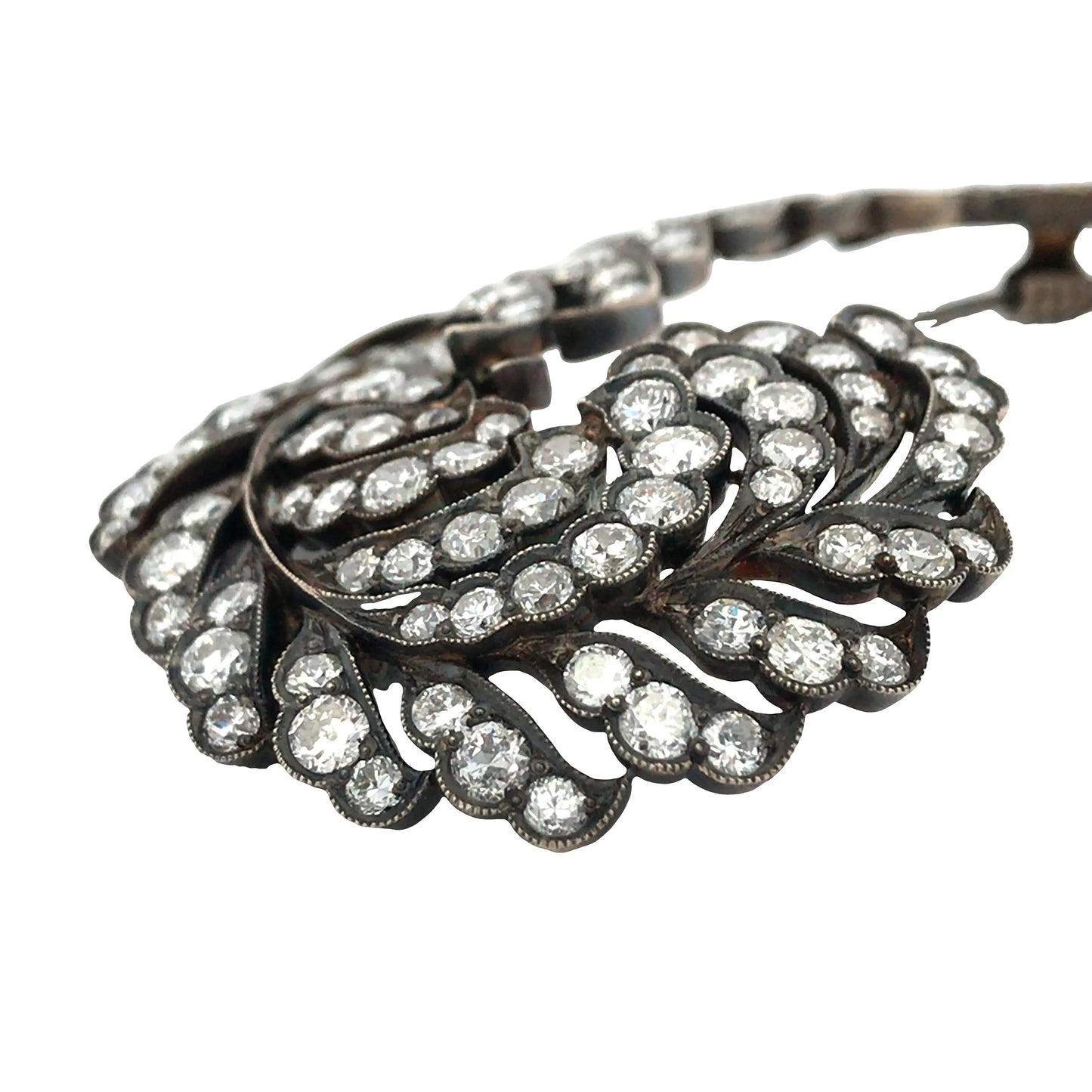 Antique Silver-topped Gold Diamond Feather Brooch Lueur Jewelry