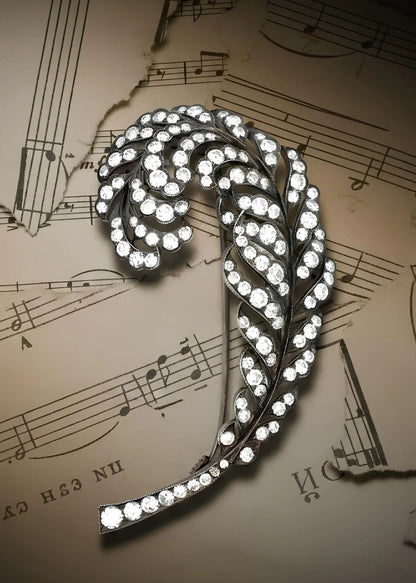 Antique Silver-topped Gold Diamond Feather Brooch Lueur Jewelry