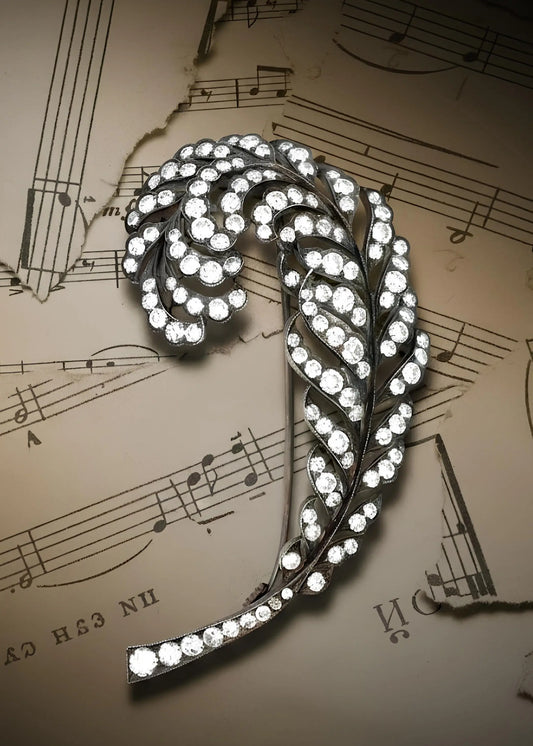 Antique Silver-topped Gold Diamond Feather Brooch Lueur Jewelry