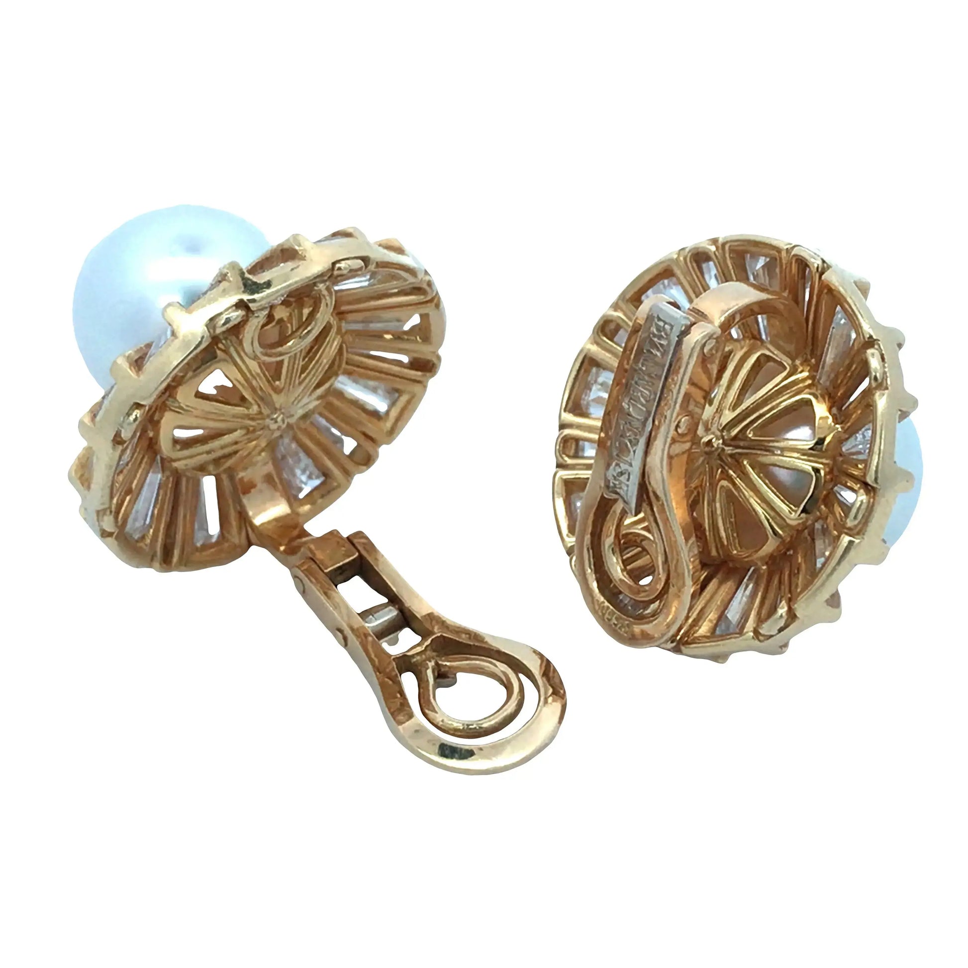 Bvlgari, 18K Gold Pearl Diamond Earrings Bvlgari