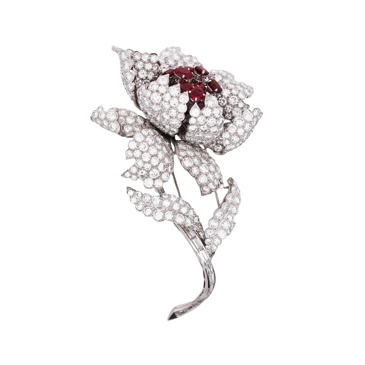 Harry Winston, Platinum Ruby Diamond Flower Brooch, GIA, Evaluation