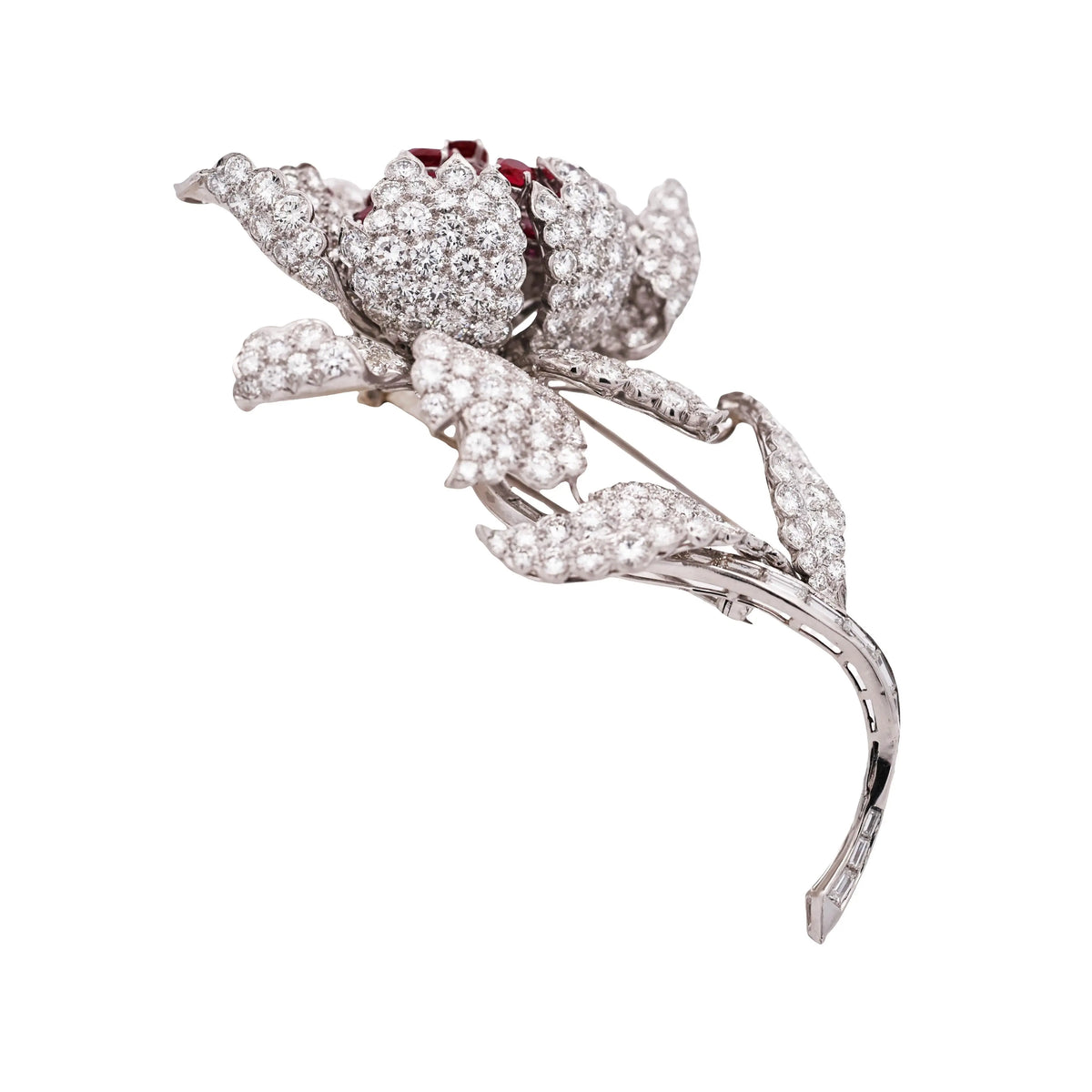 Harry Winston, Platinum Ruby Diamond Flower Brooch, GIA, Evaluation