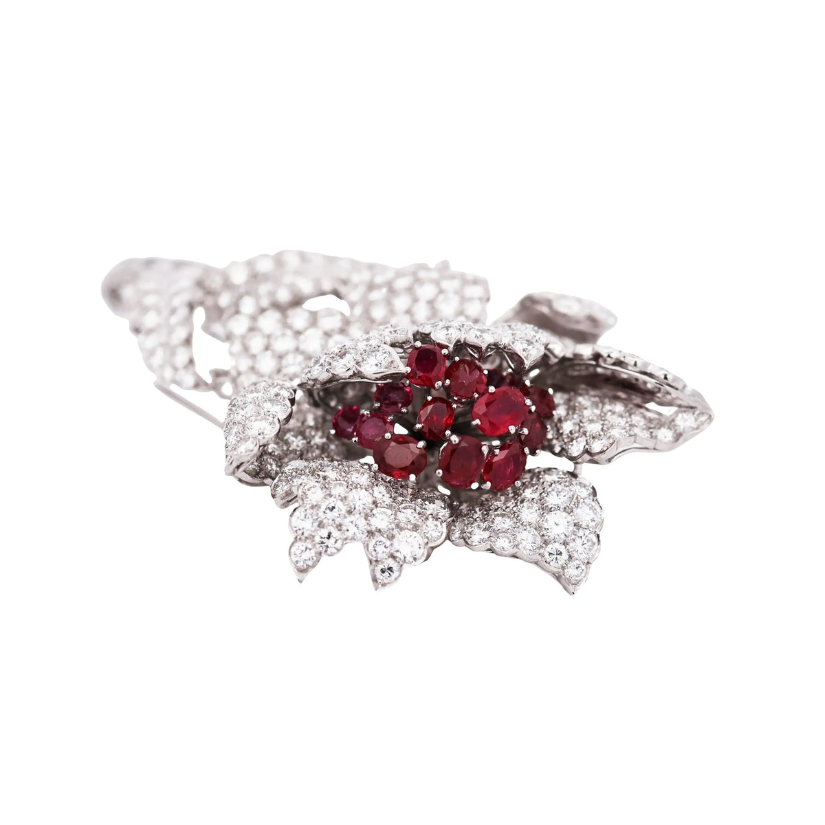 Harry Winston, Platinum Ruby Diamond Flower Brooch, GIA, Evaluation