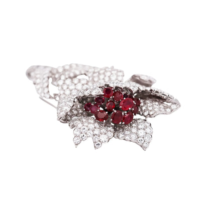 Harry Winston, Platinum Ruby Diamond Flower Brooch, GIA, Evaluation