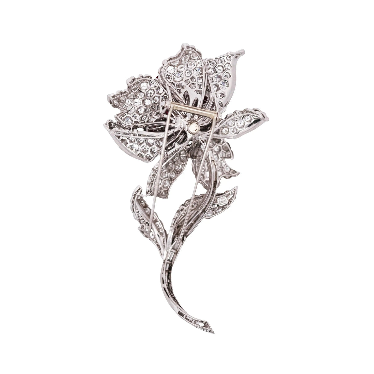 Harry Winston, Platinum Ruby Diamond Flower Brooch, GIA, Evaluation