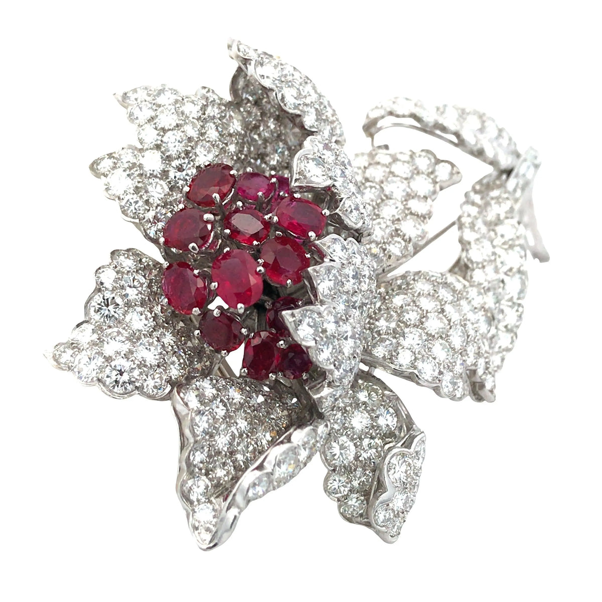 Harry Winston, Platinum Ruby Diamond Flower Brooch, GIA, Evaluation