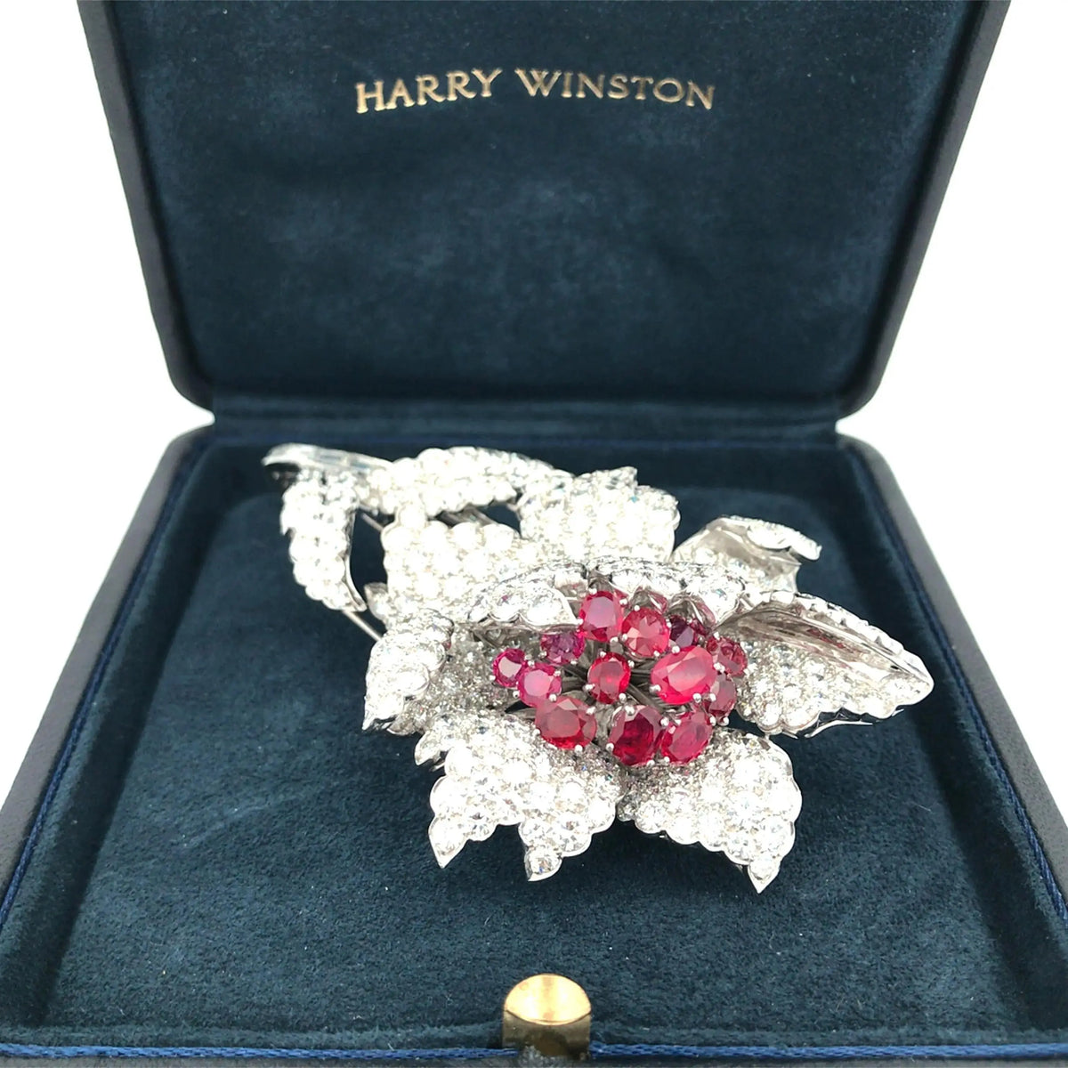 Harry Winston, Platinum Ruby Diamond Flower Brooch, GIA, Evaluation