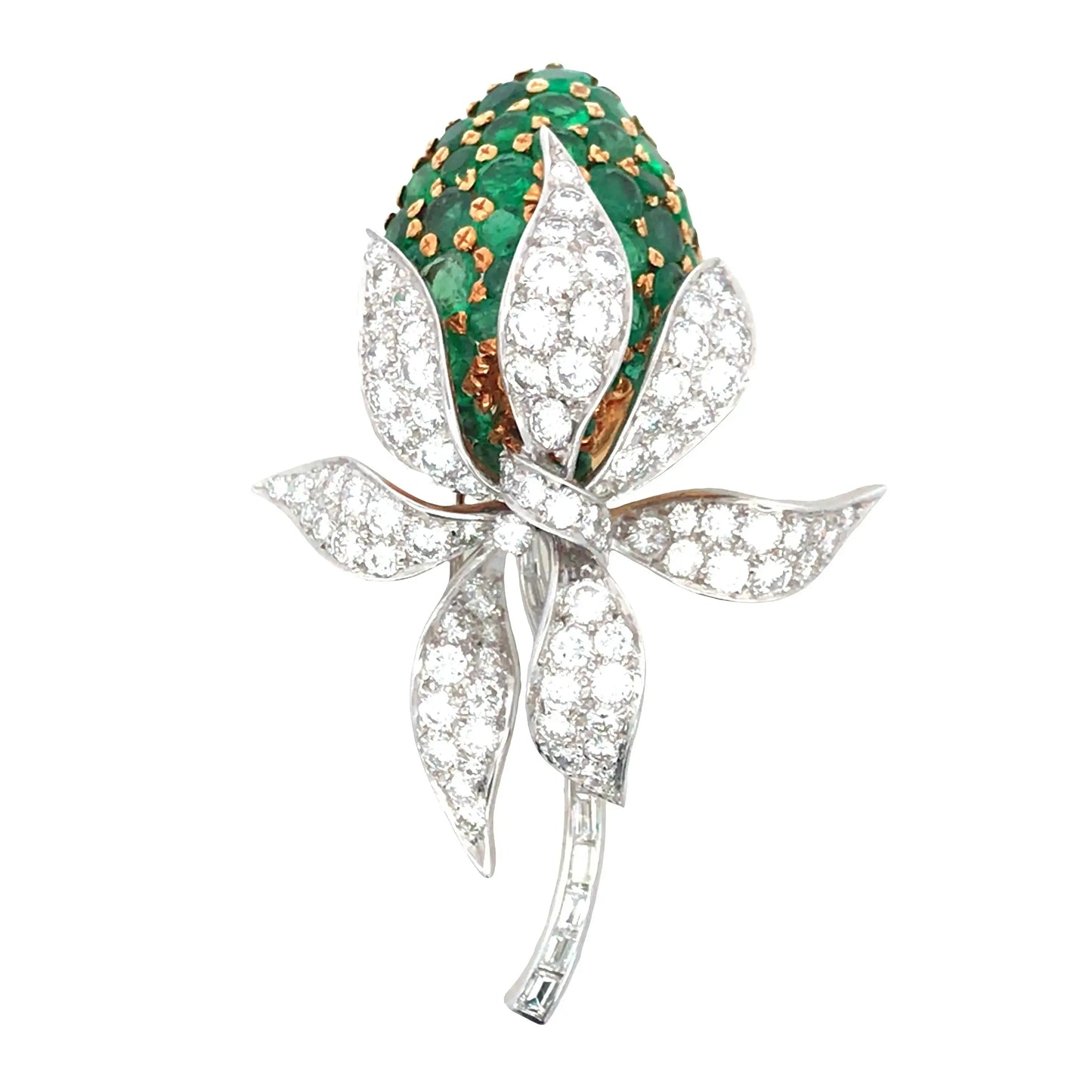 Emerald Diamond Flower Brooch Lueur Jewelry
