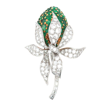Emerald Diamond Flower Brooch Lueur Jewelry