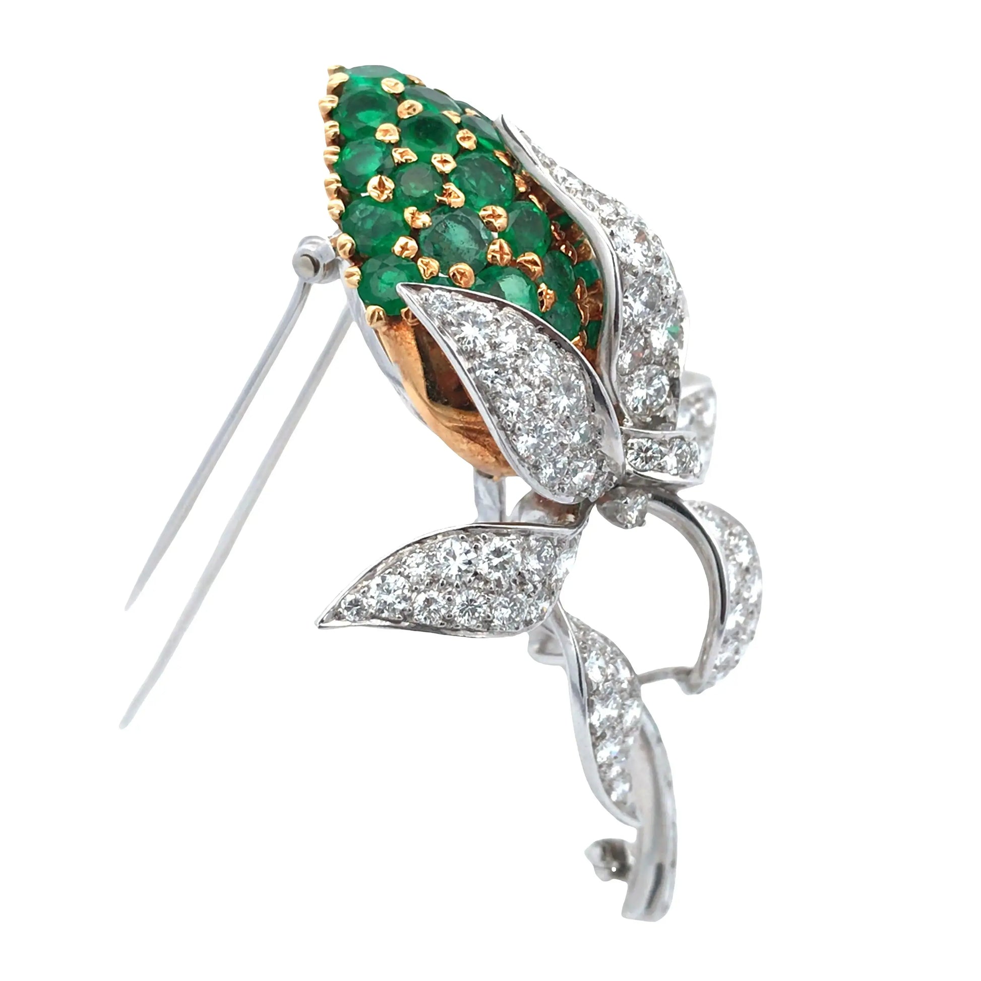 Emerald Diamond Flower Brooch Lueur Jewelry