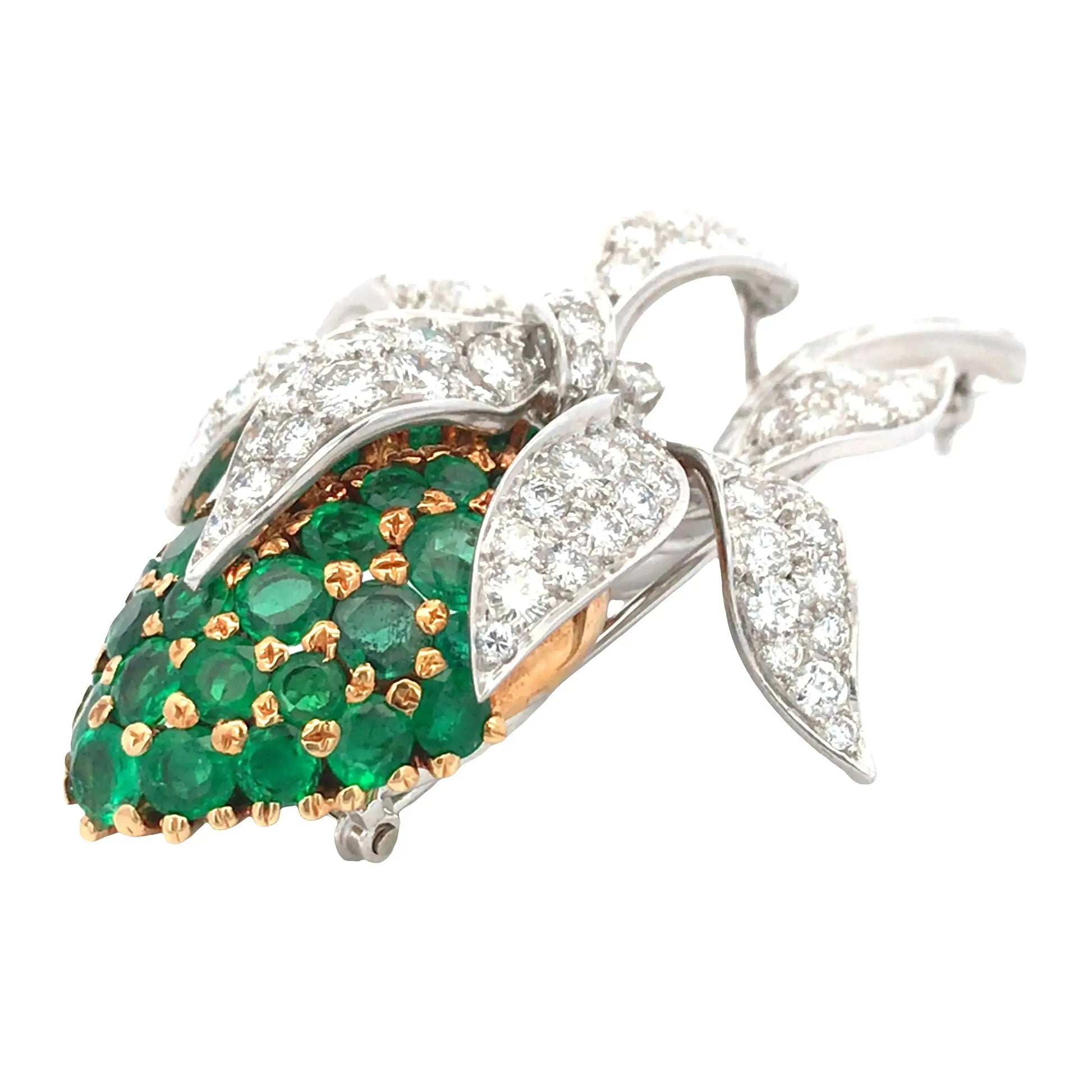 Emerald Diamond Flower Brooch Lueur Jewelry