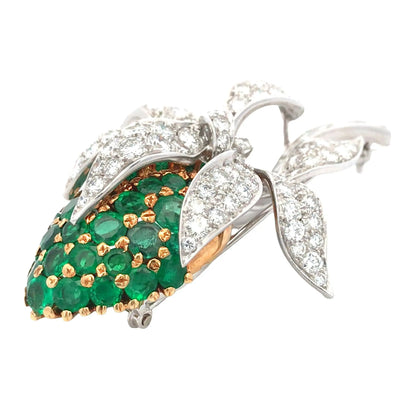 Emerald Diamond Flower Brooch Lueur Jewelry