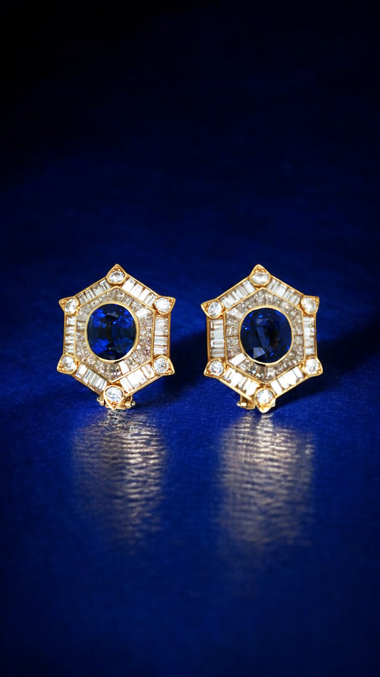Van Cleef & Arpels, 18K Gold Sapphire Diamond Earrings, SSEF