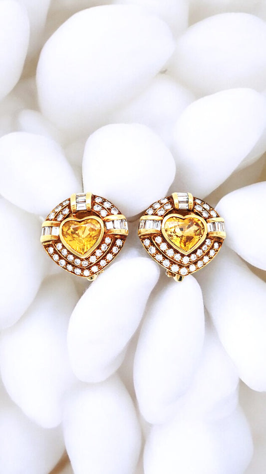 Bvlgari, 18K Gold Yellow Sapphire Diamond Earrings