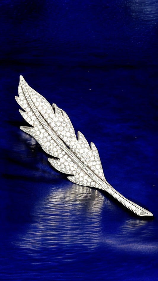 Oscar Heyman, Platinum Diamond Feather Brooch, Certificate