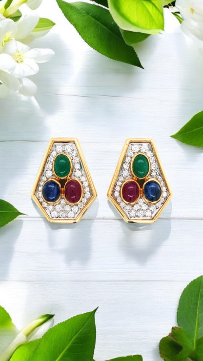 Cartier, 18K Gold Gemstone Diamond Earrings