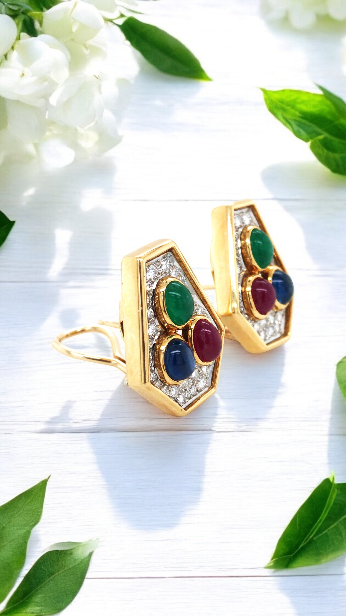 Cartier, 18K Gold Gemstone Diamond Earrings