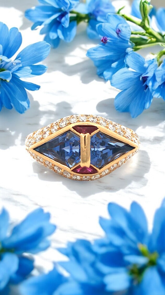 Bvlgari, 18K Gold Sapphire Ruby Diamond Ring