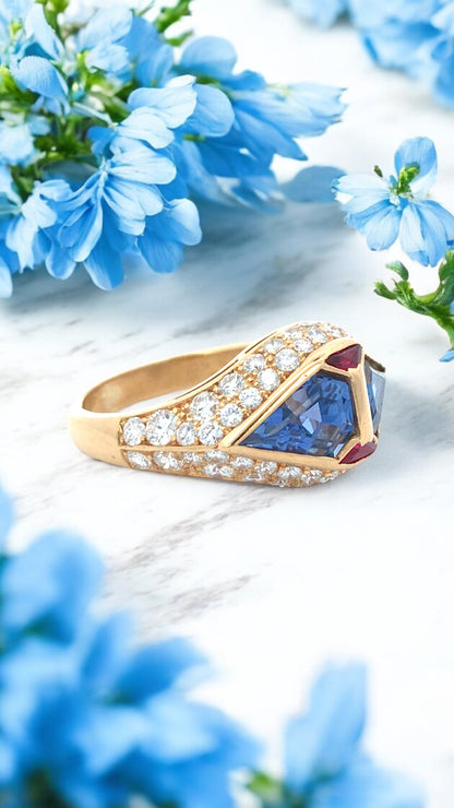 Bvlgari, 18K Gold Sapphire Ruby Diamond Ring