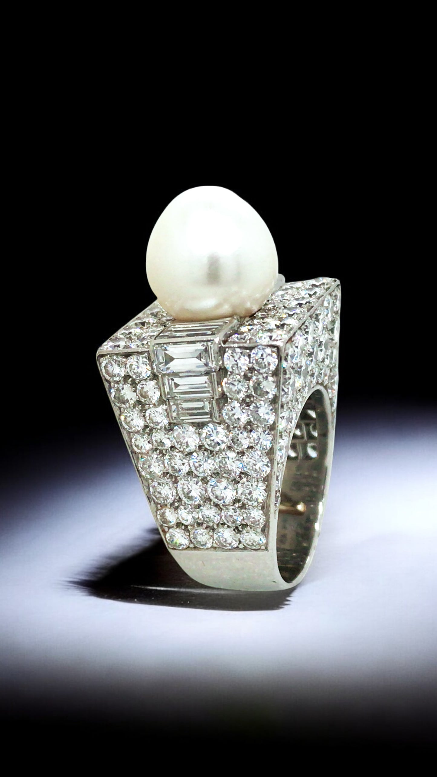 Bvlgari, Platinum Pearl Diamond Trombino Ring, GIA