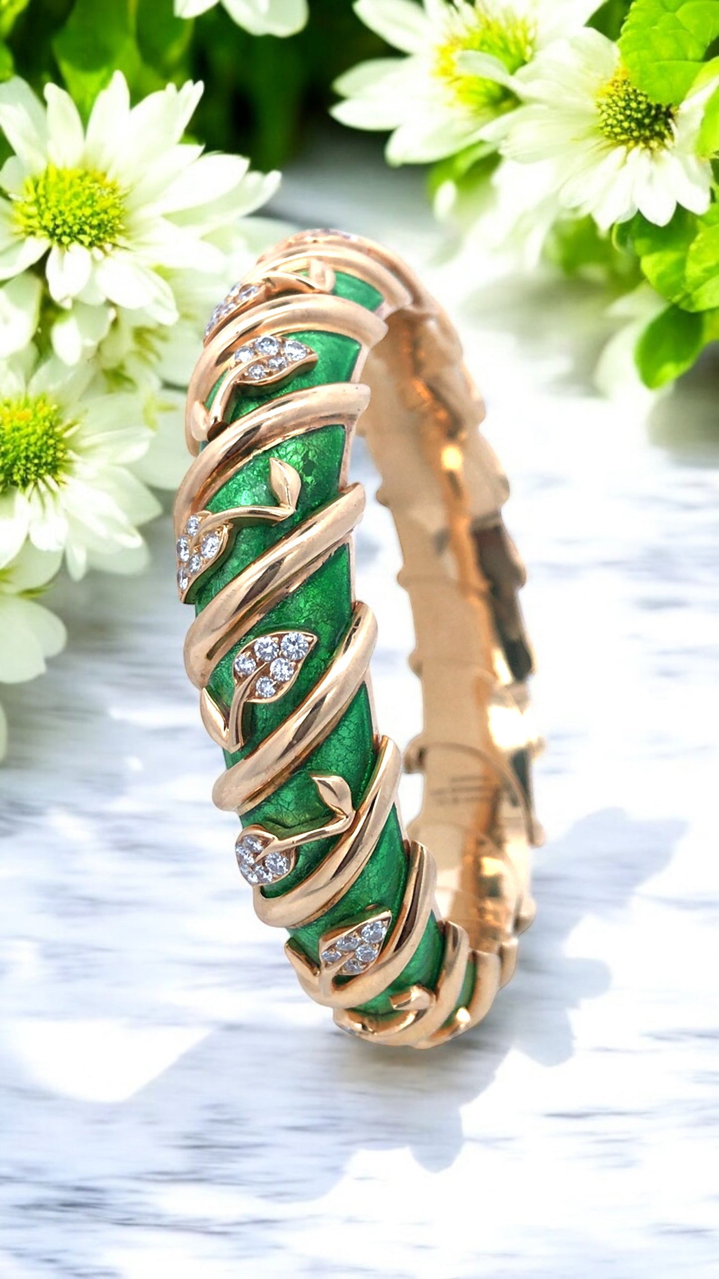 Tiffany Schlumberger, 18K Gold Enamel Diamond Bangle