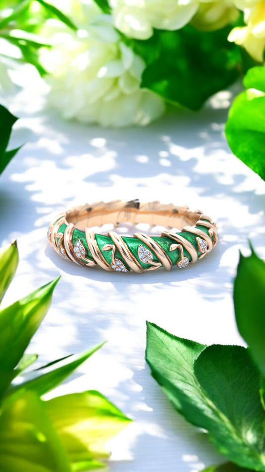 Tiffany Schlumberger, 18K Gold Enamel Diamond Bangle